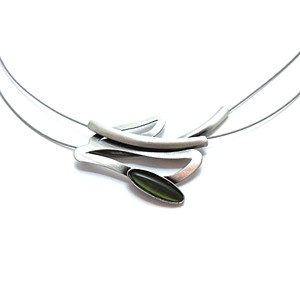Brushed Silver and Green Catsite Multiwire Necklace